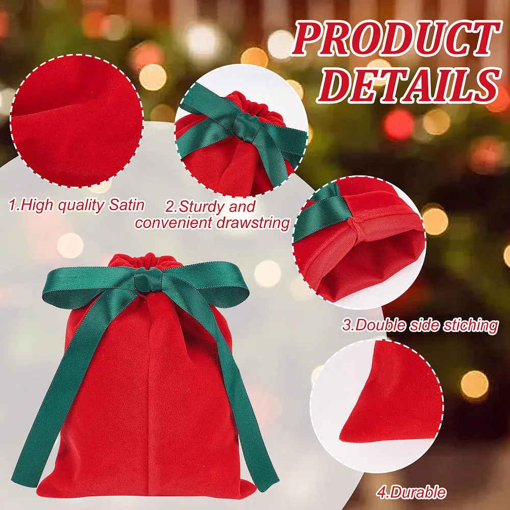 1 Bag 20Pcs 4 Styles Velvet Gift Bags Red Gift Bags Storage Pouch with Dark Green Drawstring Ribbon for Candy Jewelry Organizer, Valentine's Day Party