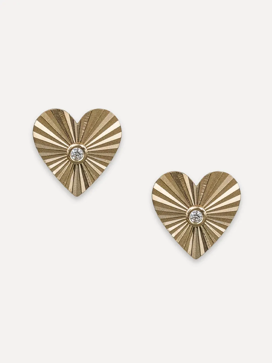 14K Diamond Heart Studs