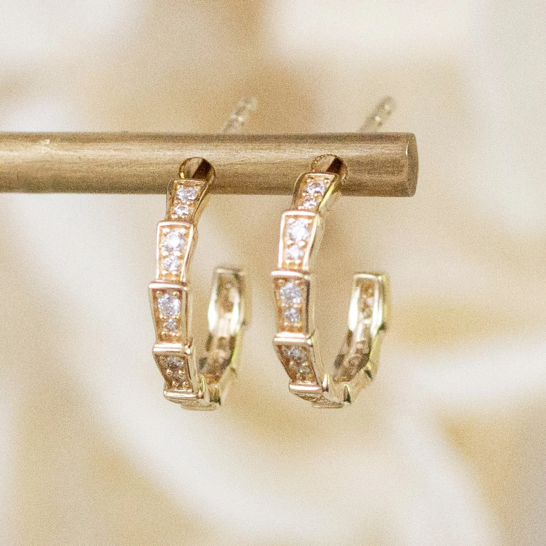 14K Diamond Staggered Hoops