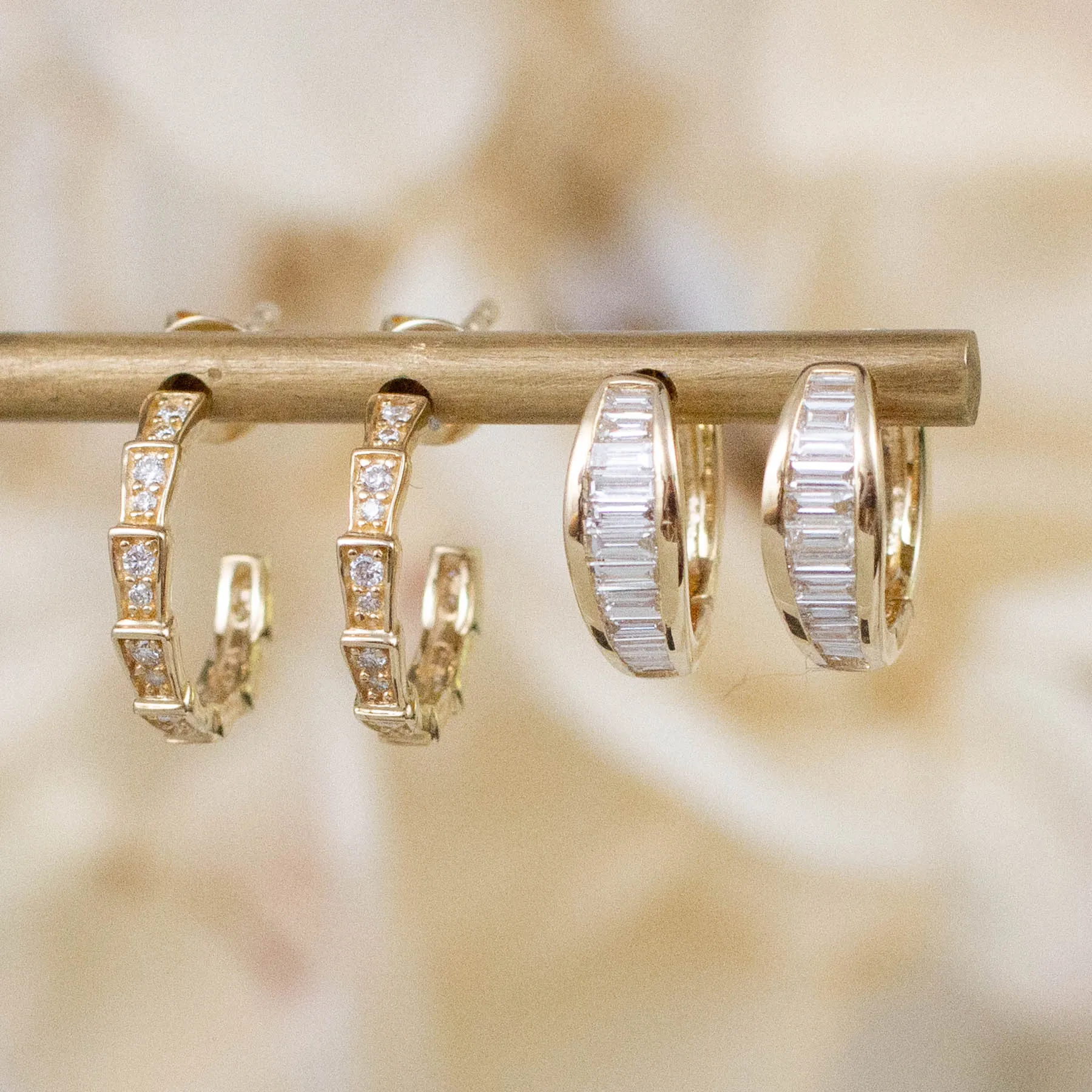 14K Diamond Staggered Hoops