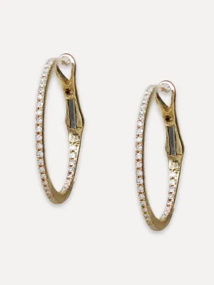 14K Diamond Thin Round Hoops - 3/4 Inch