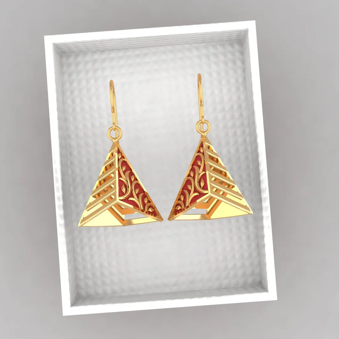 14k Exquisite Gold Earrings In A Reddish Conical Shape