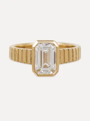 14k Fluted Emerald Cut Diamond Ring