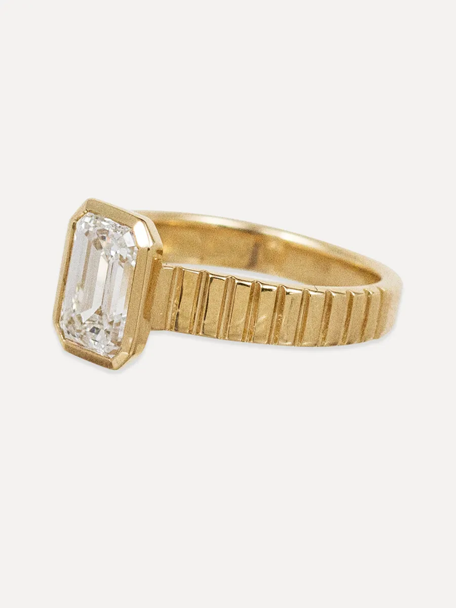 14k Fluted Emerald Cut Diamond Ring