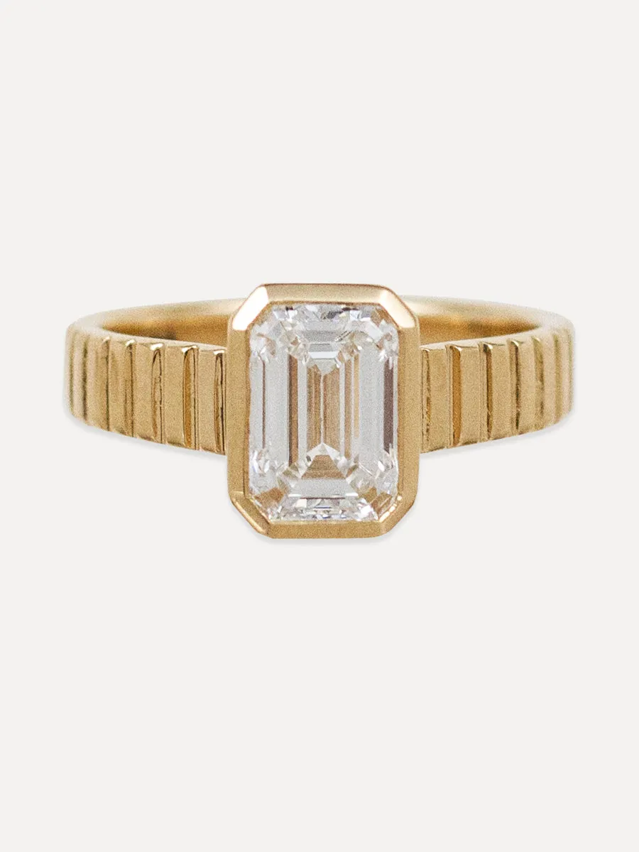 14k Fluted Emerald Cut Diamond Ring