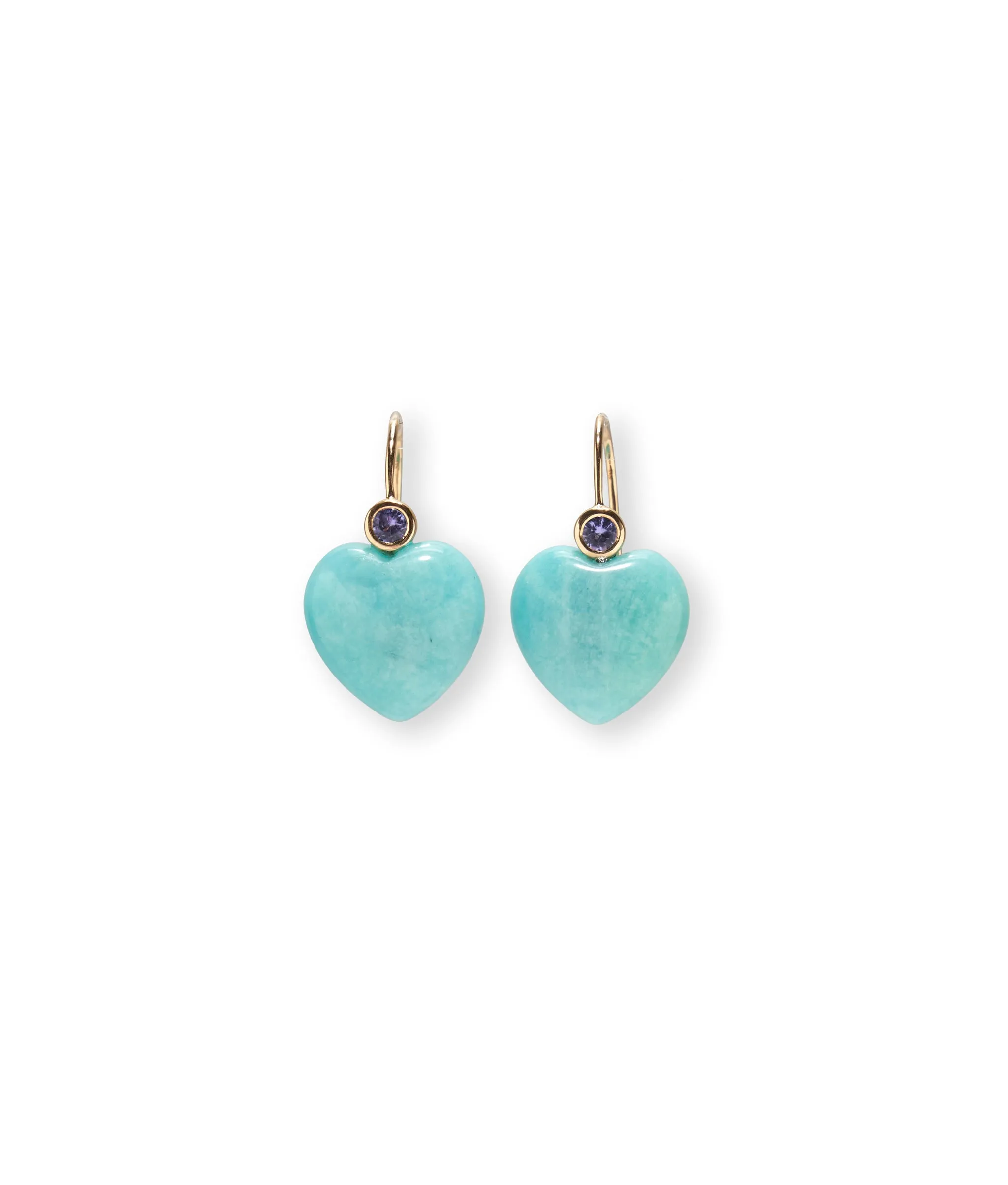 14k Gold Amor Earrings in Tanzanite & Amazonite