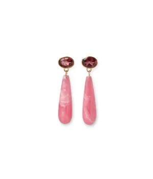 14k Gold Palazzo Earrings in Garnet & Rhodochrosite