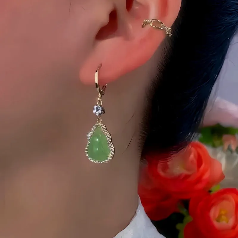 14K Gold-Plated Exquisite Green Gourd Earrings