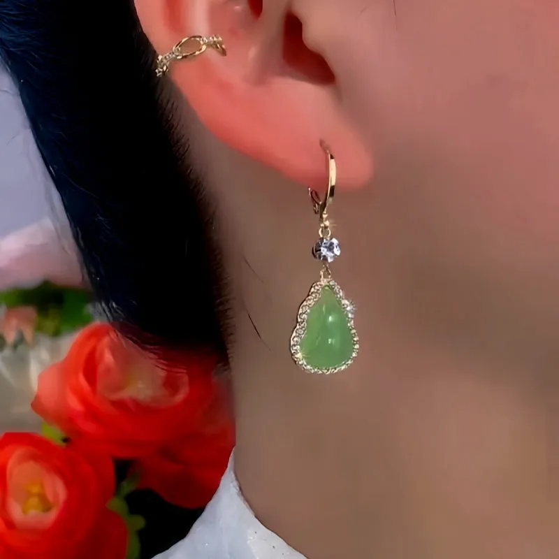 14K Gold-Plated Exquisite Green Gourd Earrings