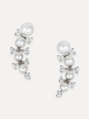 14K Graduated Pearl & Diamond Climber Studs