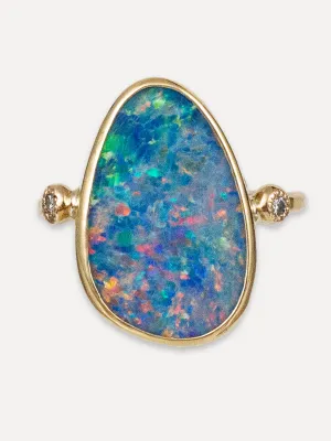 14K Rose Cut Ring - Opal & Diamond