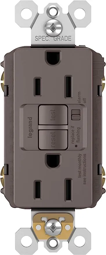 15A Spec Grade Tamper Resistant Self Test GFCI Receptacle, Brown