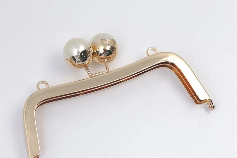 16cm Light Gold Purse Frame Bag Hanger With Pearl Kiss-Lock Comes With Screws