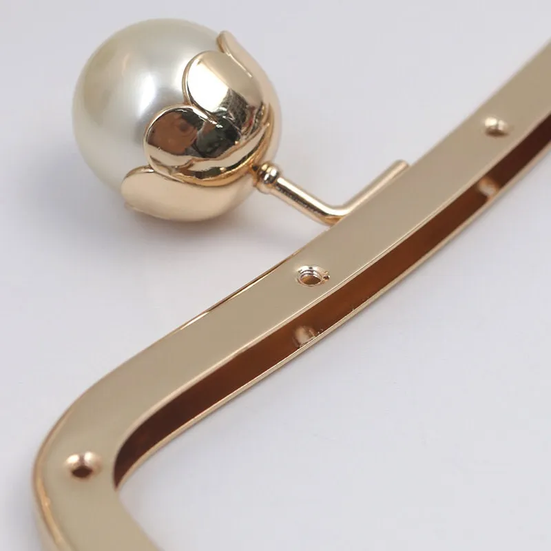 16cm Light Gold Purse Frame Bag Hanger With Pearl Kiss-Lock Comes With Screws