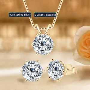 18K Gold Plated Jewelry Set Moissanite for Women  Real 925 Silver Stud Earrings Pendant Necklace