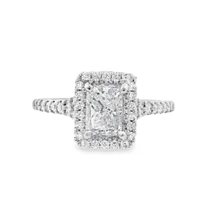 18K White Radiant Diamond 0.98Ct Halo Engagement Ring