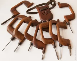 18th Century Chairmaker's Bit Brace Set of Nine Braces with Breast Pad - 73427R