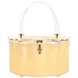 1950s Scalloped Cream Pearlized and Clear Lucite Purse