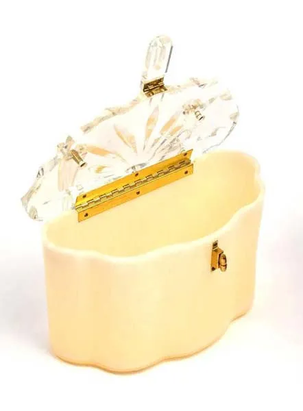 1950s Scalloped Cream Pearlized and Clear Lucite Purse