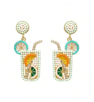 1pair Exquisite Fruit & Beverage Design Beaded Stud Earrings