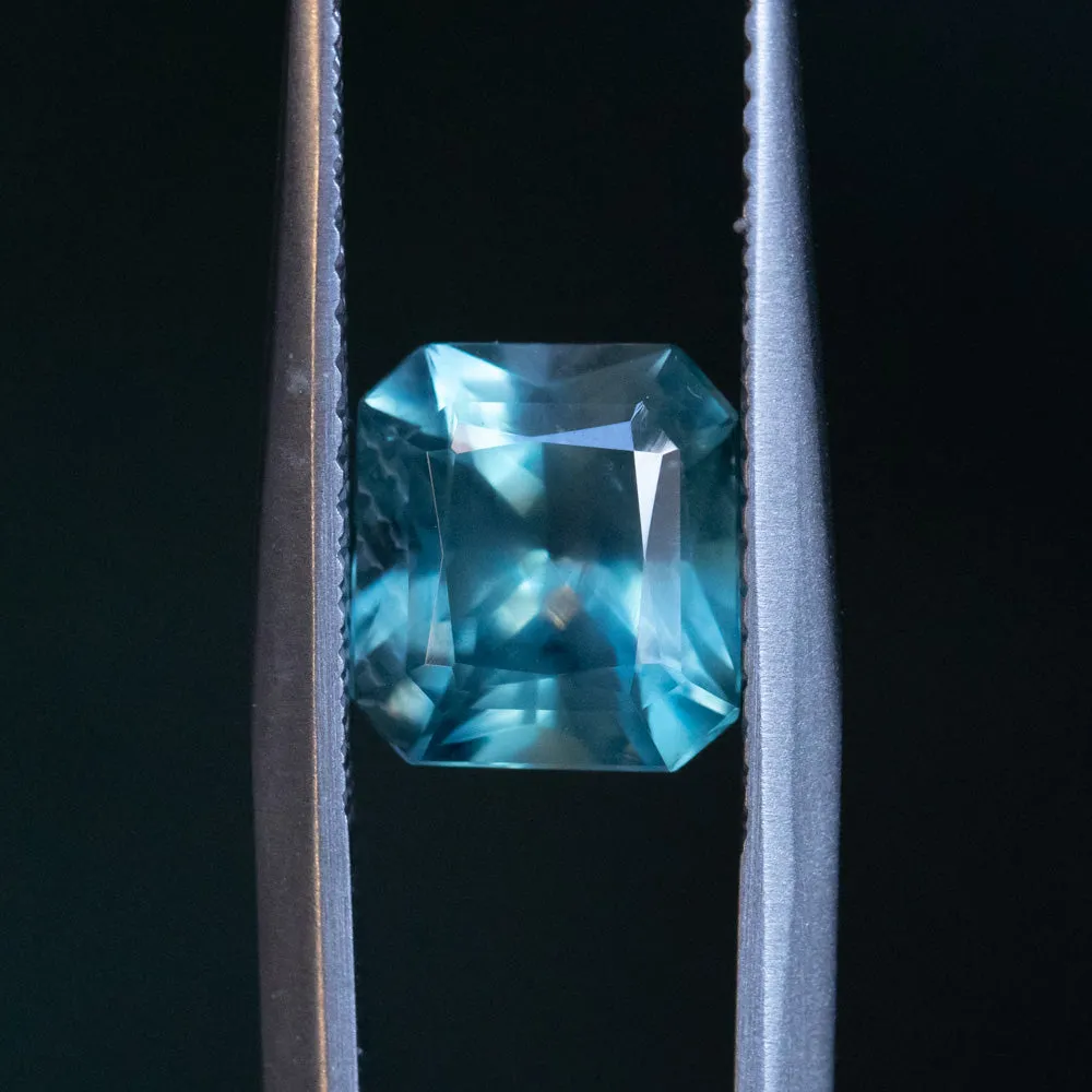 2.46CT RADIANT CUT MONTANA SAPPHIRE, TEAL BLUE GREEN-GREY, 7.71X7.07X5MM, UNTREATED