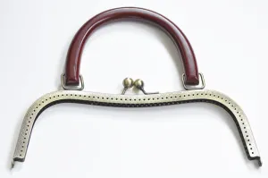 27cm ( 10") Antique Bronze Large Sewing Purse Frame With Natural Wood Handle