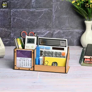 3 Compartment Desk Organizer With 2025 Calendar | Desk Calendar | Desk Accessories