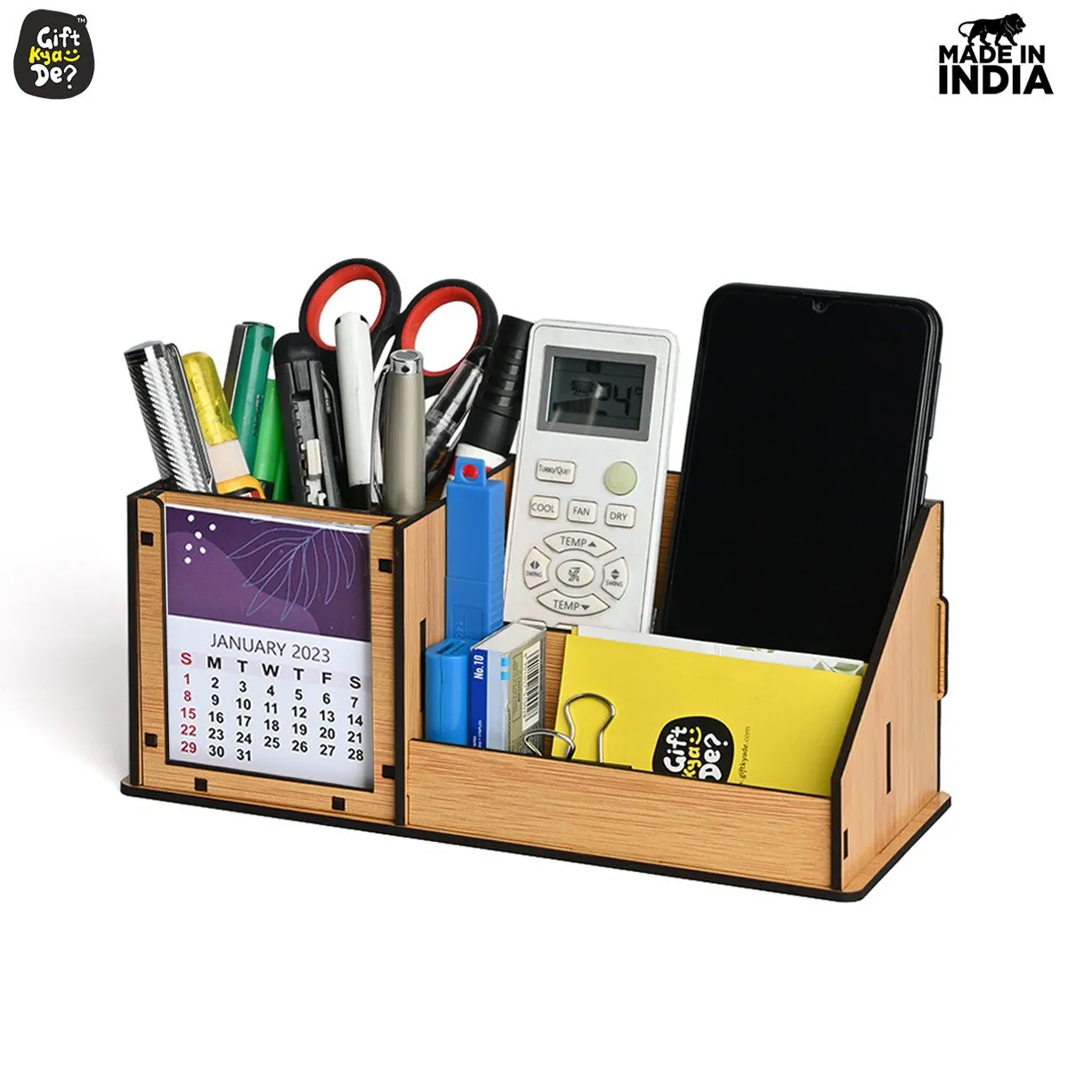 3 Compartment Desk Organizer With 2025 Calendar | Desk Calendar | Desk Accessories