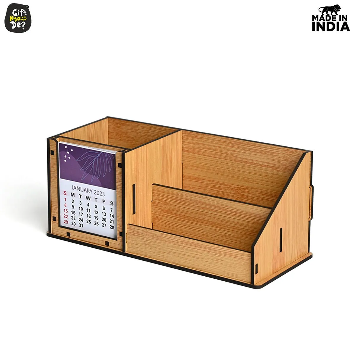 3 Compartment Desk Organizer With 2025 Calendar | Desk Calendar | Desk Accessories