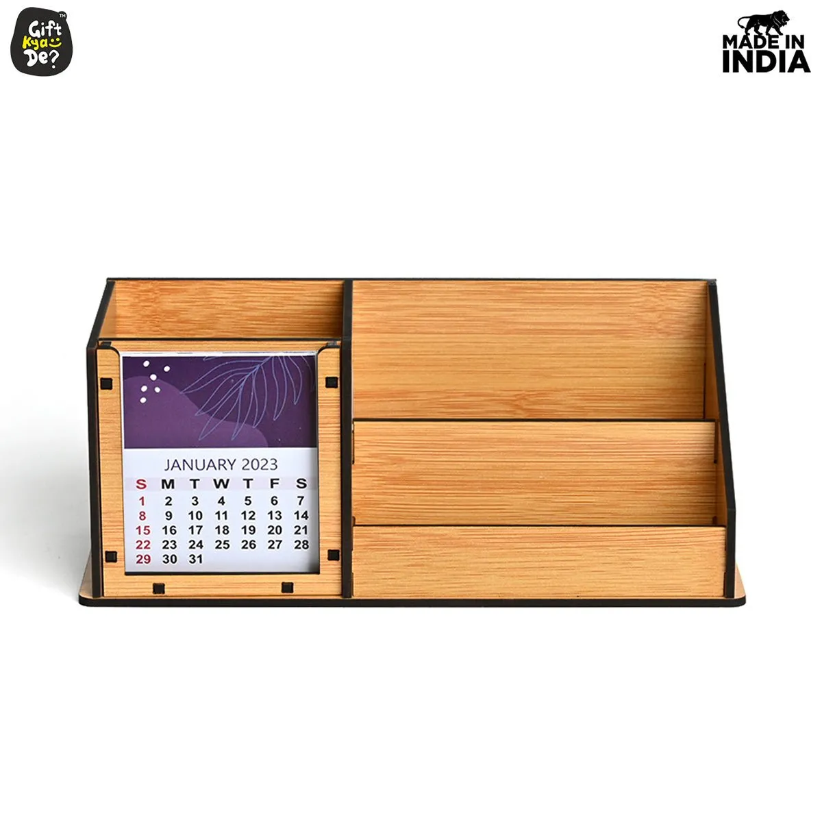 3 Compartment Desk Organizer With 2025 Calendar | Desk Calendar | Desk Accessories