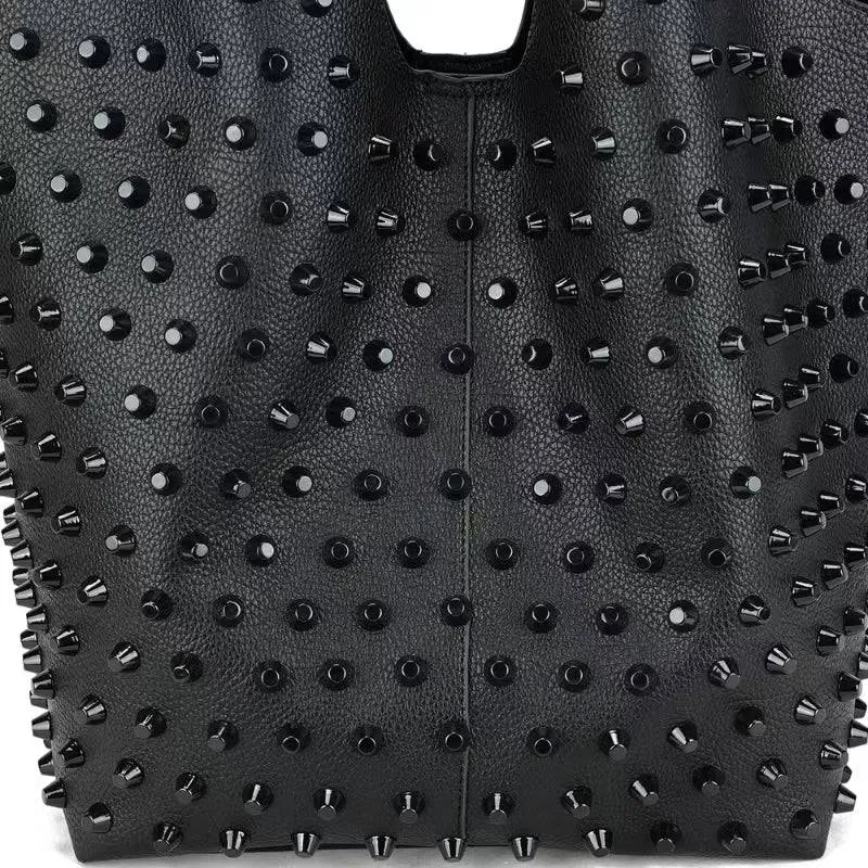 3D Studded Large Shopper Bag , Large Studded Shopper Satchel  Bag With Small Pouch