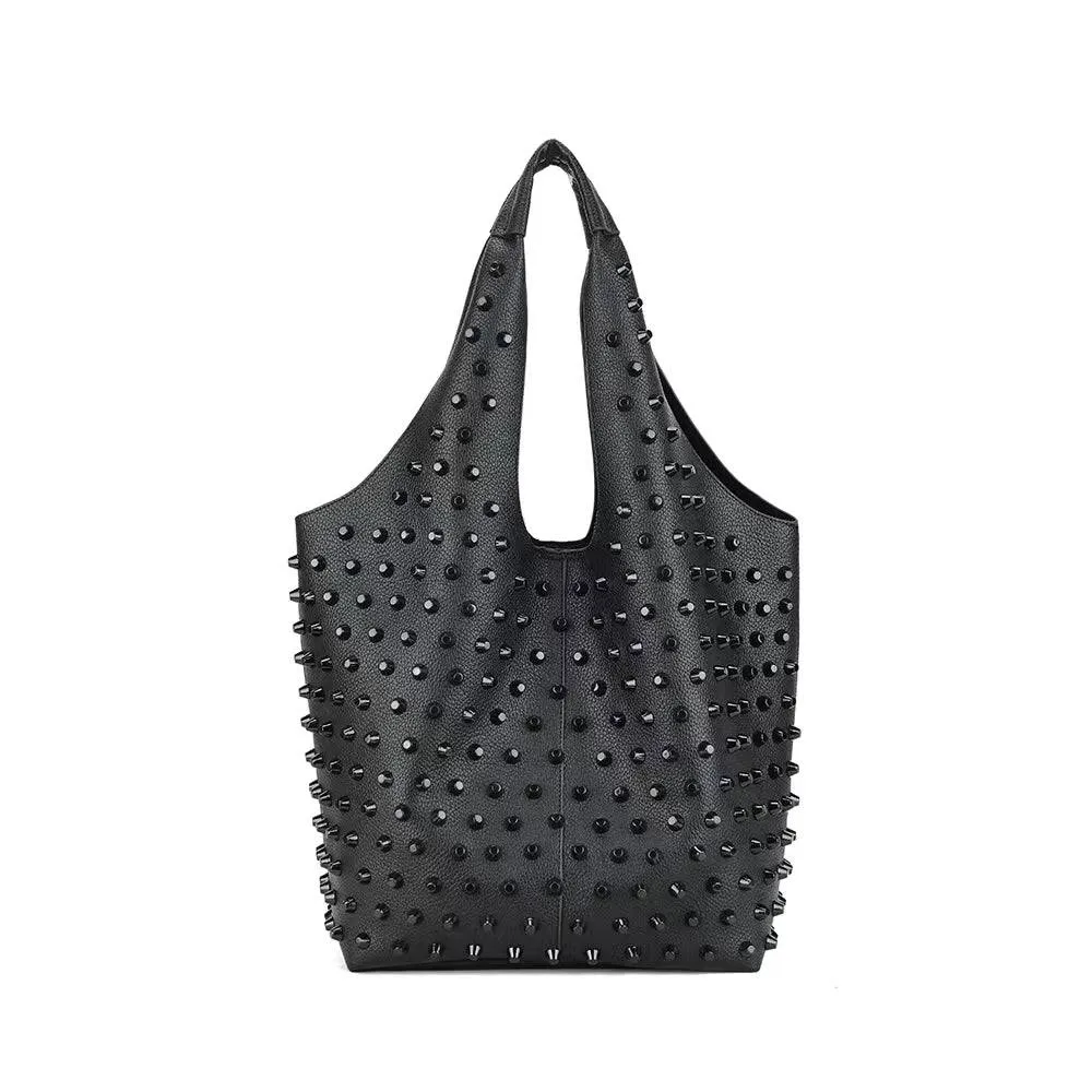 3D Studded Large Shopper Bag , Large Studded Shopper Satchel  Bag With Small Pouch