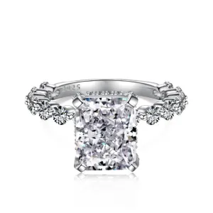 4 Carat Radiant Cut Hidden Halo Round Side Stone Engagement Ring