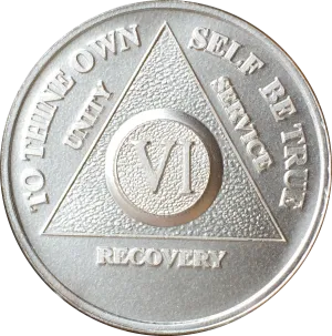 6 Year AA Medallion .999 Fine Silver Sobriety Chip