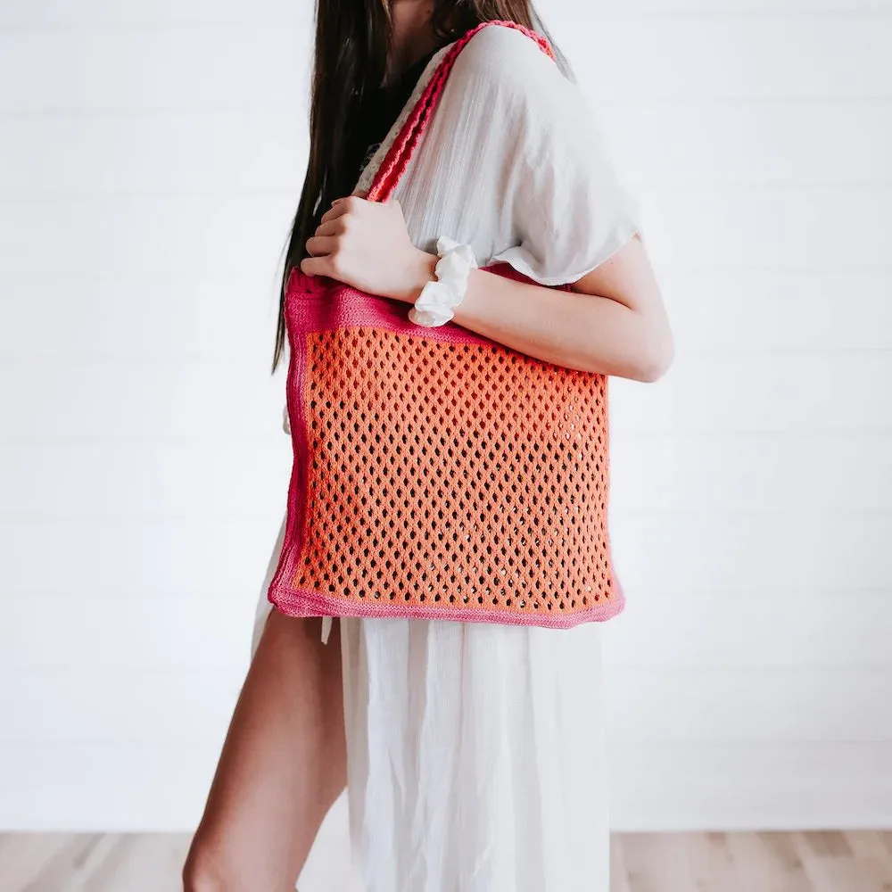 A Day in Santorini Tote - Orange/Fuchsia