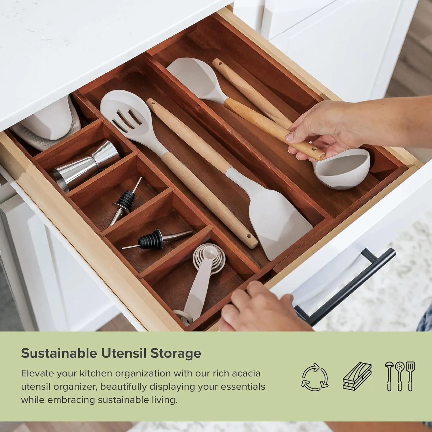 Acacia Drawer Organizer for Utensils & Junk (Expands 10.5-19in)