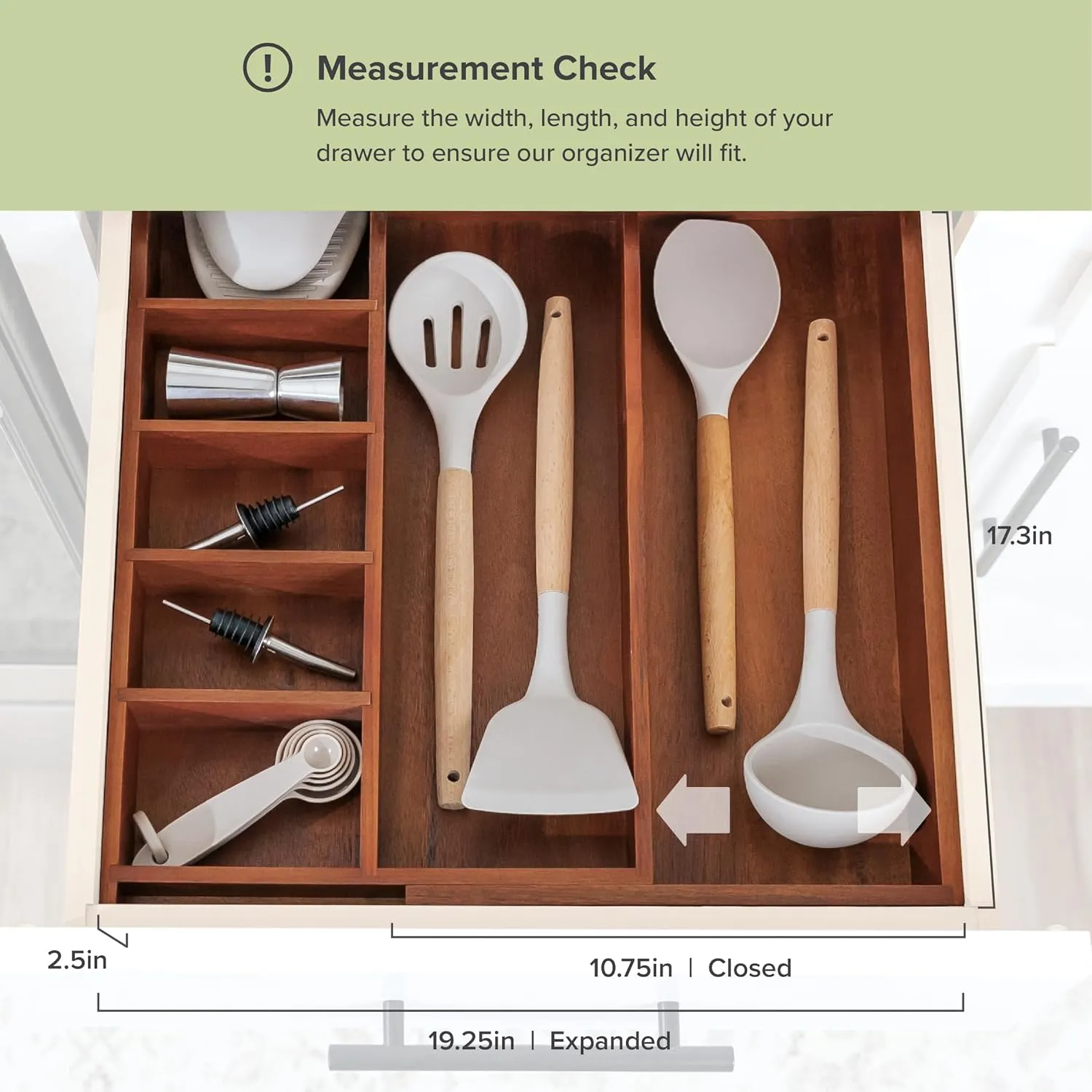 Acacia Drawer Organizer for Utensils & Junk (Expands 10.5-19in)