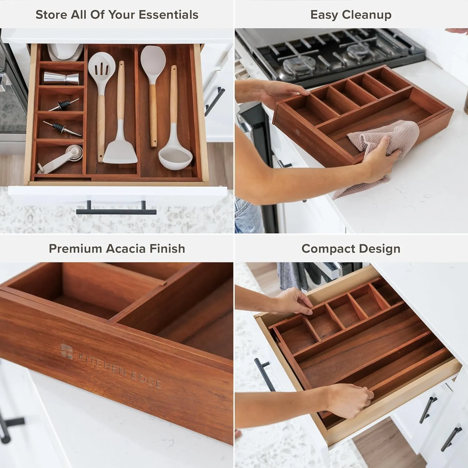 Acacia Drawer Organizer for Utensils & Junk (Expands 10.5-19in)