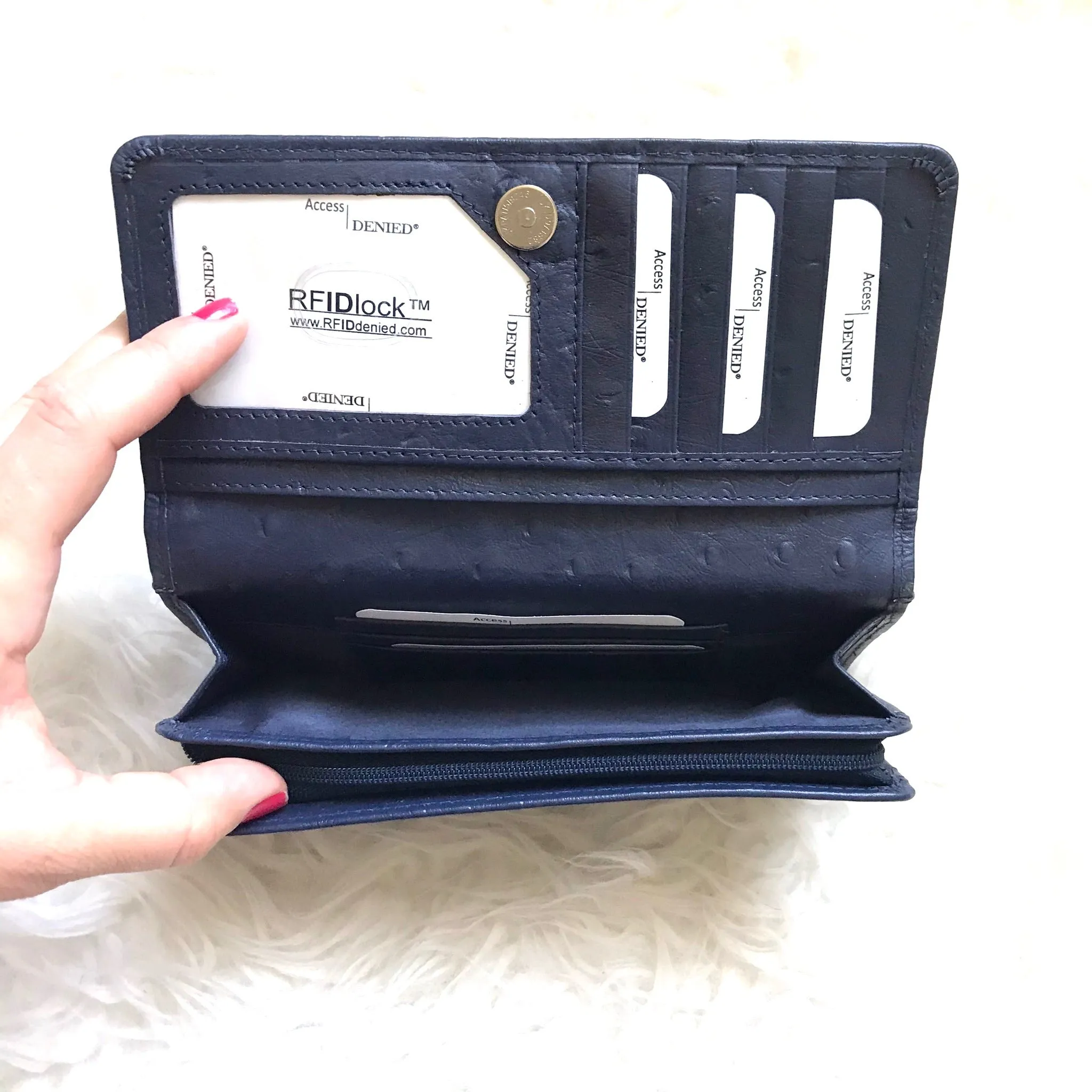 Access Denied Navy Genuine Leather Clutch Wallet