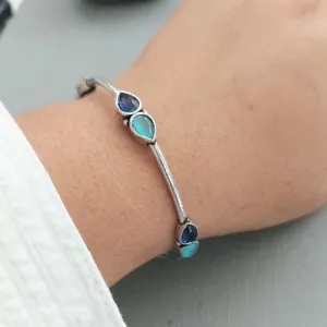 Adjustable Bracelet: Blue Silver Toned Bracelet