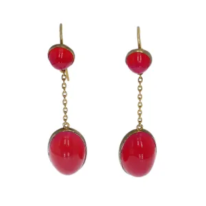 Antique Silver Gilt Cranberry Chalcedony Drop Earrings