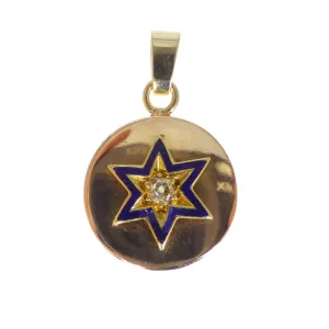 Antique Victorian Enamel & Diamond Celestial Gold Pendant