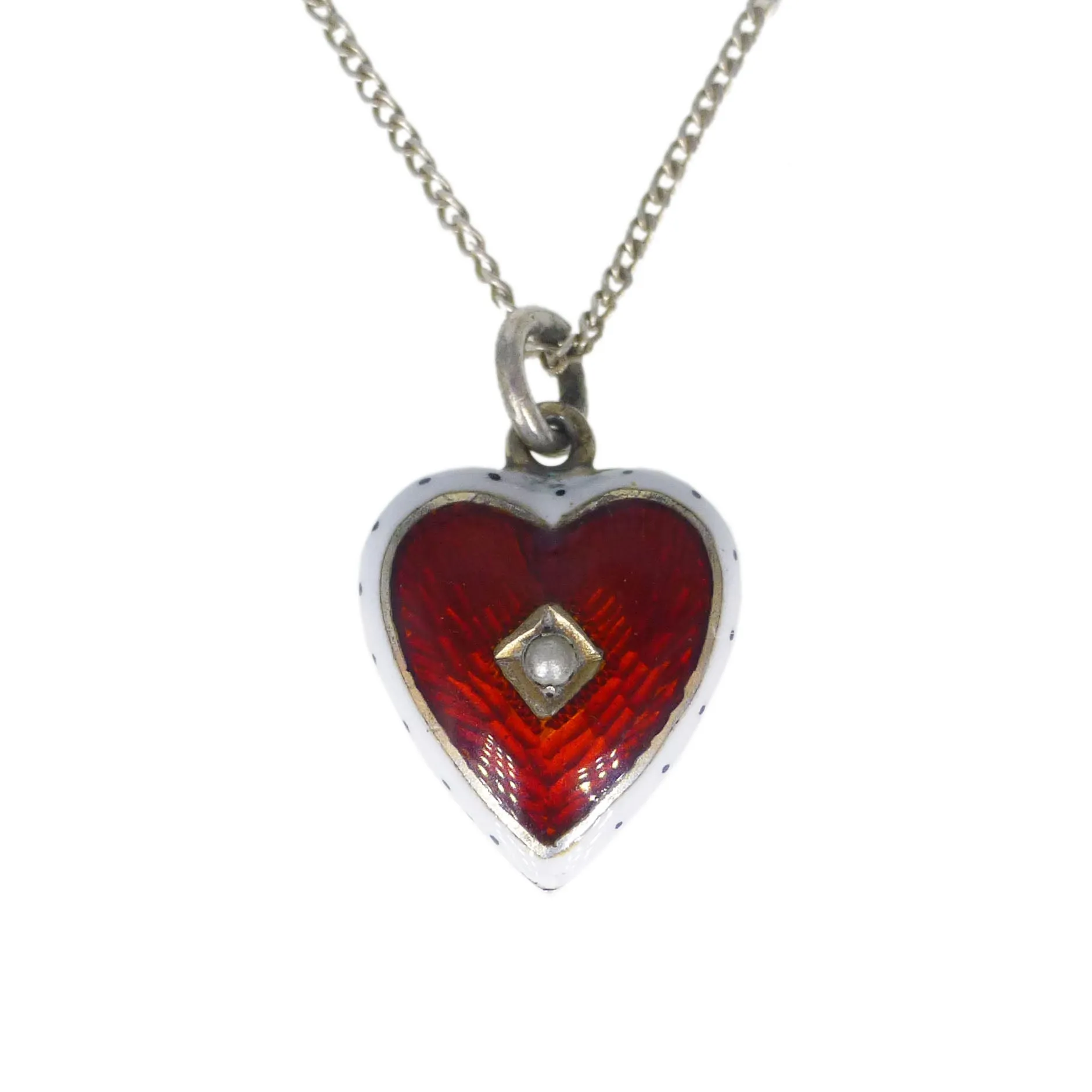 Antique Victorian Red Guilloché Enamel Heart Charm