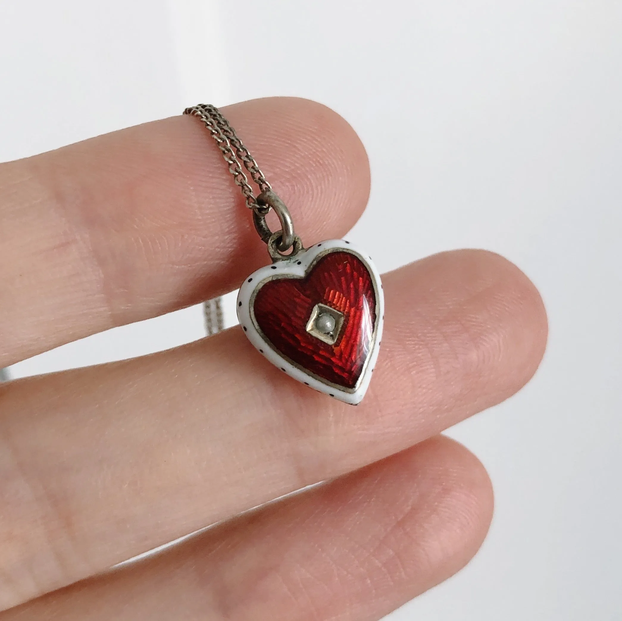 Antique Victorian Red Guilloché Enamel Heart Charm