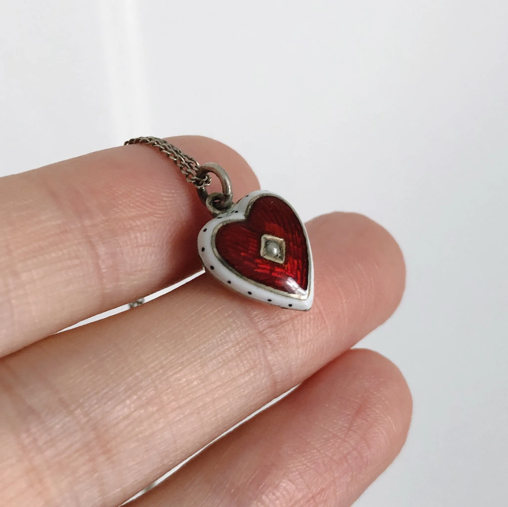 Antique Victorian Red Guilloché Enamel Heart Charm