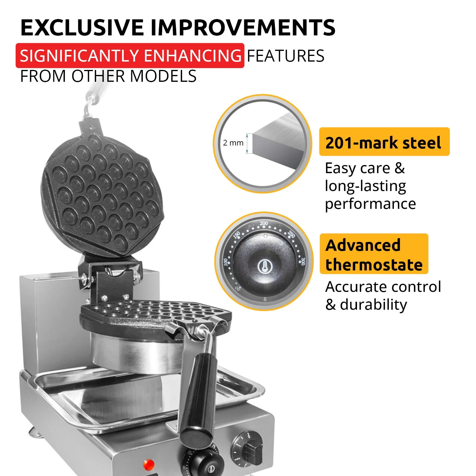 AP-127 Bubble Waffle Maker Machine | Egg Waffle Iron | Improved Manual Thermostat | 360 Rotated Mechanism