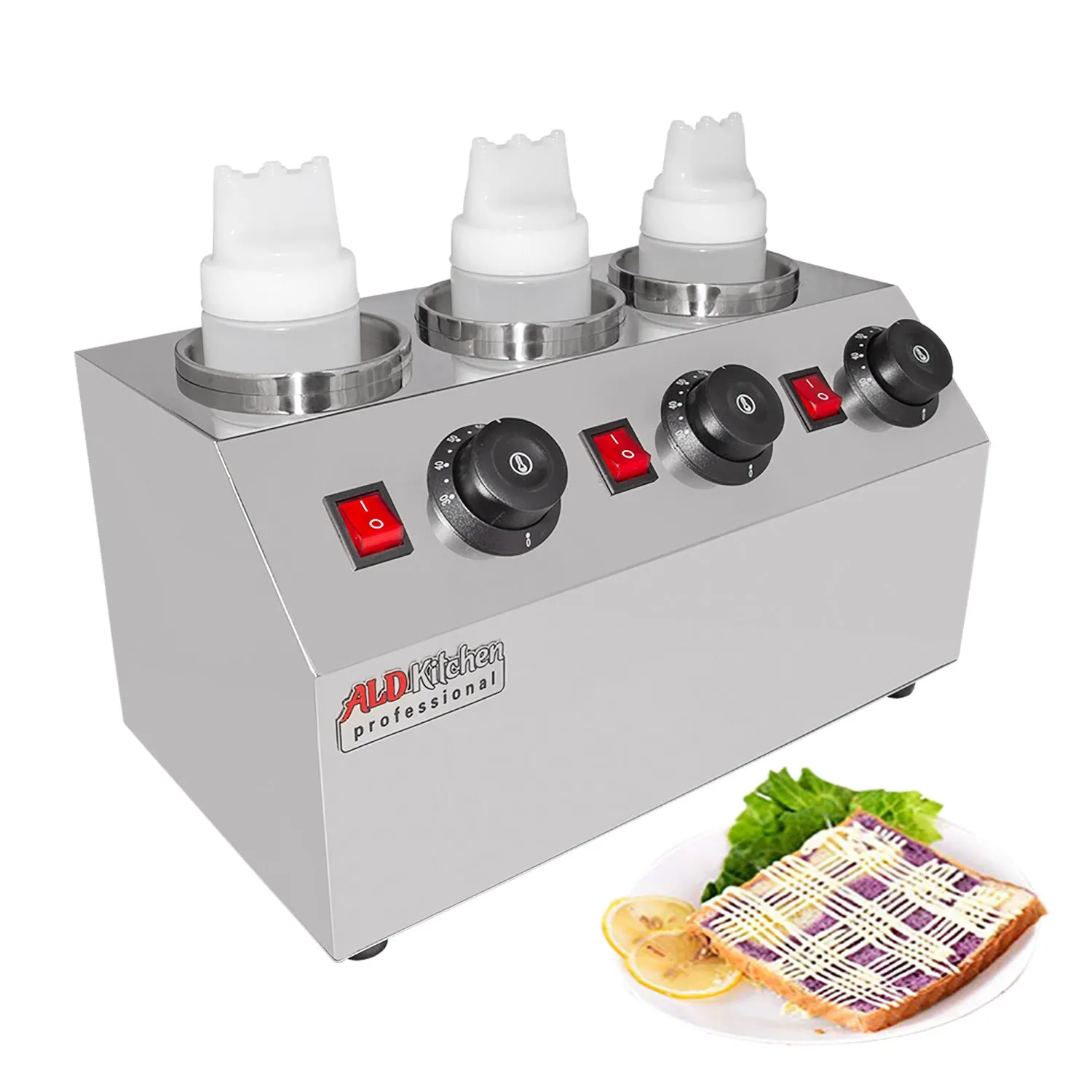 AP-312S Sauce Dispenser Commercial | Electric Sauce Heater | 3-Head Sauce Warmer | Stainless Steel