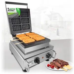 AP-506 Rectangular Waffle Iron | Press Type | 6 Belgium Waffles | Stainless Steel | Nonstick