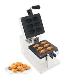 AP-72 Taiyaki Fish Waffle Maker | Small Fish Rotating Waffle Iron | 6 Fish-Shaped Cookies | Stainless Steel