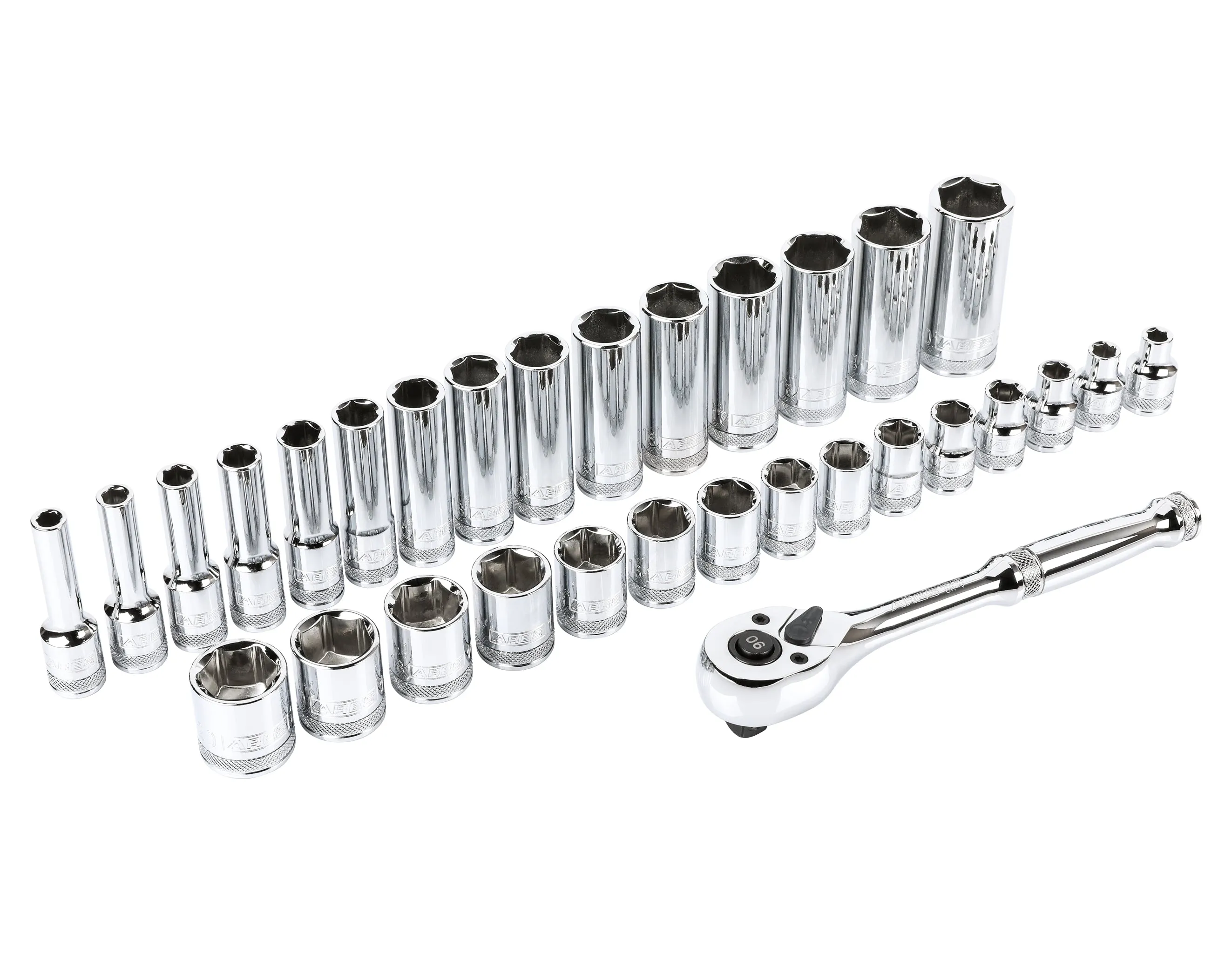 ARES 47004 - 32-Piece 3/8-inch Drive Metric Socket and 90-Tooth Ratchet Set with Magnetic Organizer